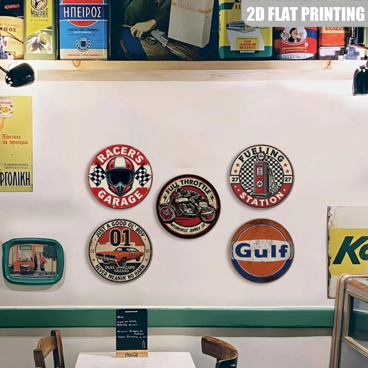 5 Pieces Retro Gulf & Racer's Garage Style Tin Plate Painting ...