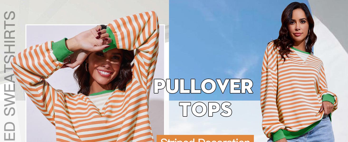 【Up To 3XL】Imily Bela Womens Striped Oversized Sweatshirt Color Block Crew Neck Long Sleeve Shirt Casual Loose Pullover Top Y2K Clothes back to school