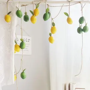 Boho Style Hemp Rope Fruit Wall Hanging Decor, 9 Fake Lemon Lime Ornaments, Perfect for Kitchen and Bedroom Decoration