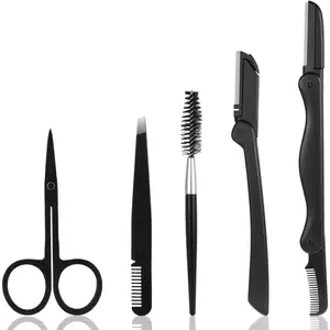 Eyebrows Razor, 5-in-1 Eyebrow Set, Eyebrows Trimmer Kit, Professional Eyebrow Grooming Set Including Comb Tweezers, Scissors, Brow Razors, Brush for Women and Men