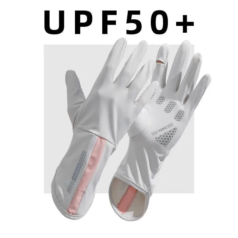 Thin sunscreen gloves, women's summer UV protection, outdoor driving, riding hand guard, touch screen, ice silk dew finger gloves