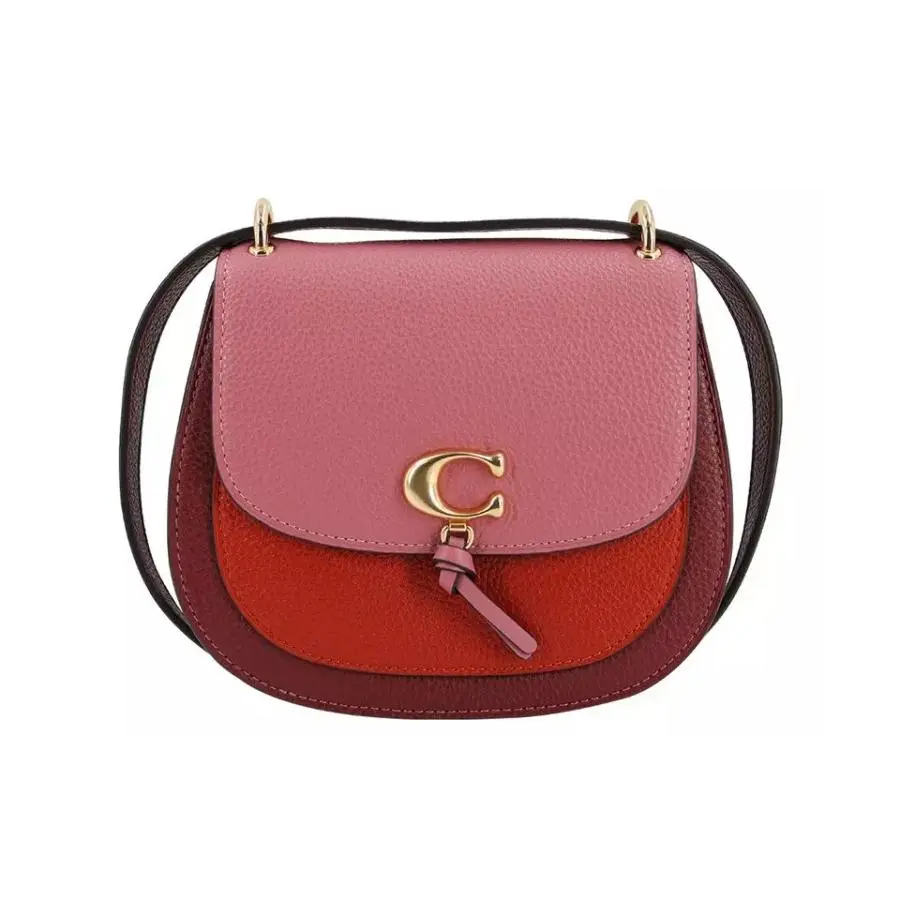 COACH Remi 17 Leather Saddle Bag for Women – Crossbody and Shoulder Style in Red Cherry Pink Two-Tone