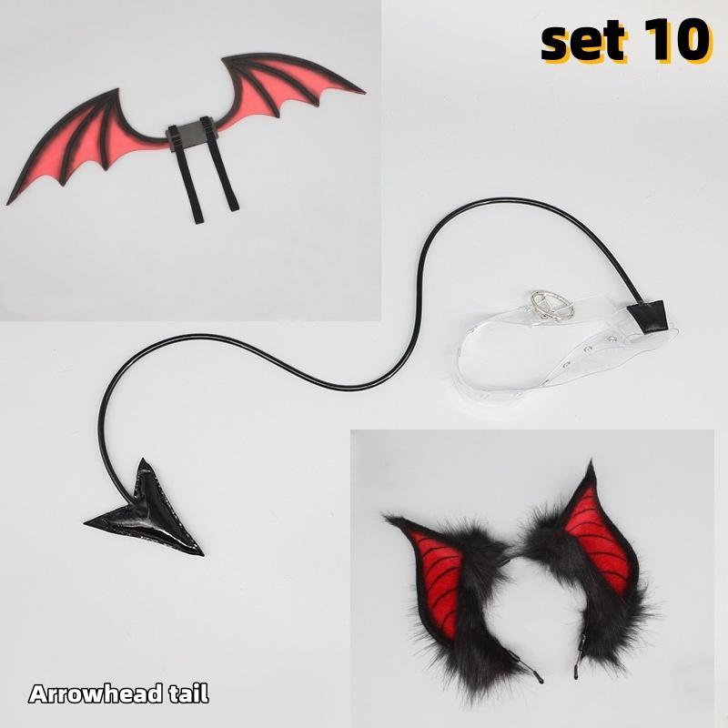 Animal Simulation Plush Furry Queen Devil Ear Wings Set Lolita Love Tail Halloween Cosplay Pros Carnival Party Cosplay Costume