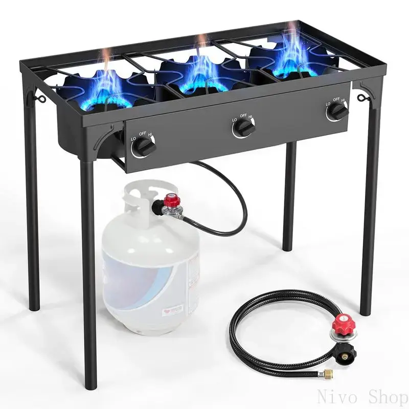 2-Burner Propane Stove - 225000 BTU High Pressure Outdoor Portable Kitchen Appliances, Cast Iron Head, CSA Certified 0-20 PSI Regulator, Removable Legs for Camping, Tailgating, Adjustable Firepower