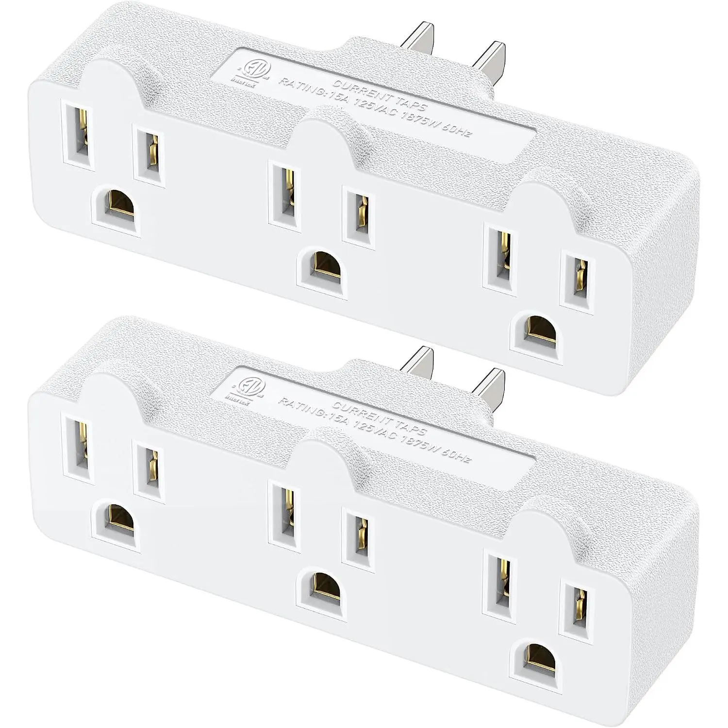 [ETL Listed]  2-Pack Spaced 3 Outlet Wall Adapter | Grounded, 3 Plug Wall Adapter, Spaced Outlets, Grounded Plug Extender