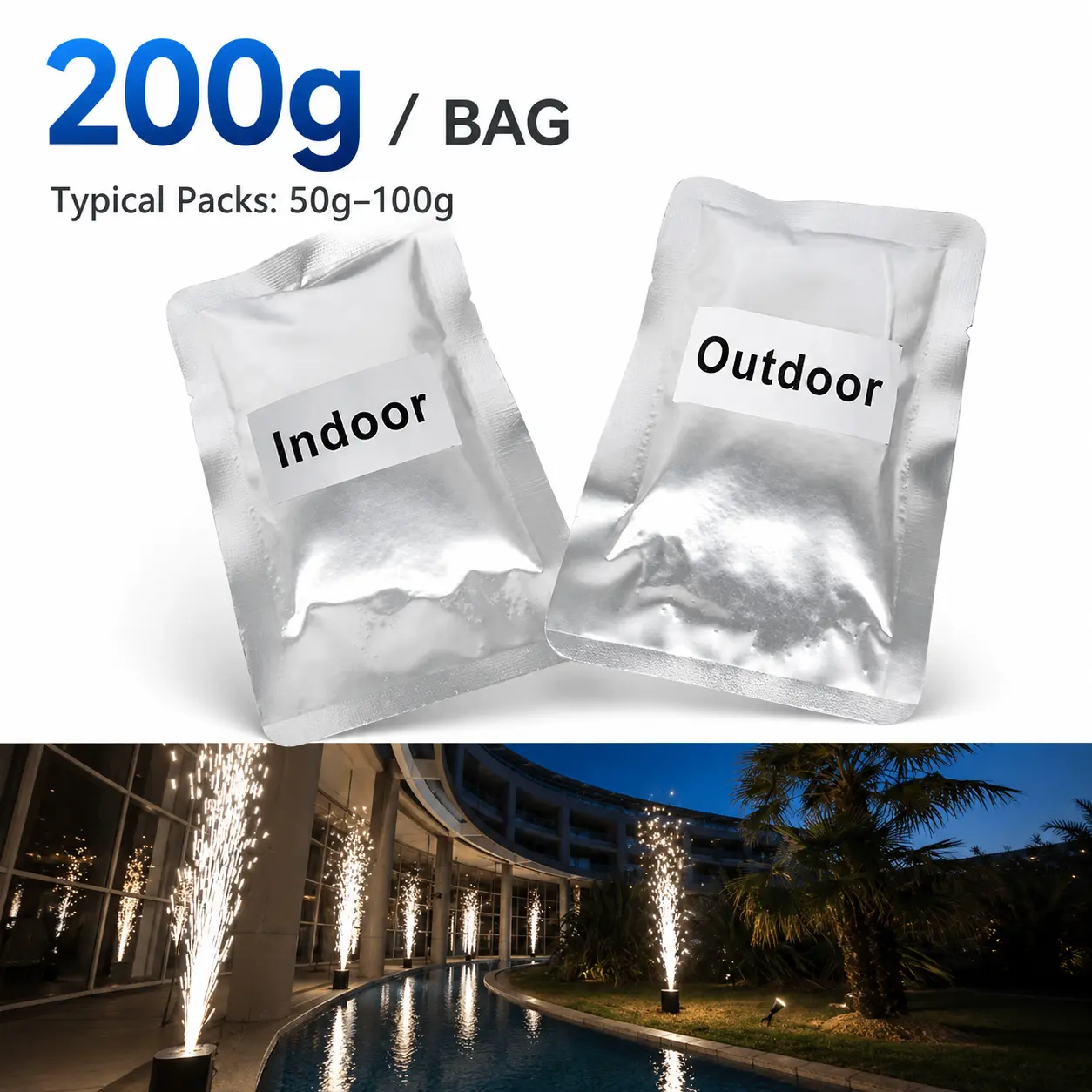 2-50 Bags x 200g Cold Spark Machine Powder Indoor/Outdoor Titanium Powder for Cold Sparkler Machine