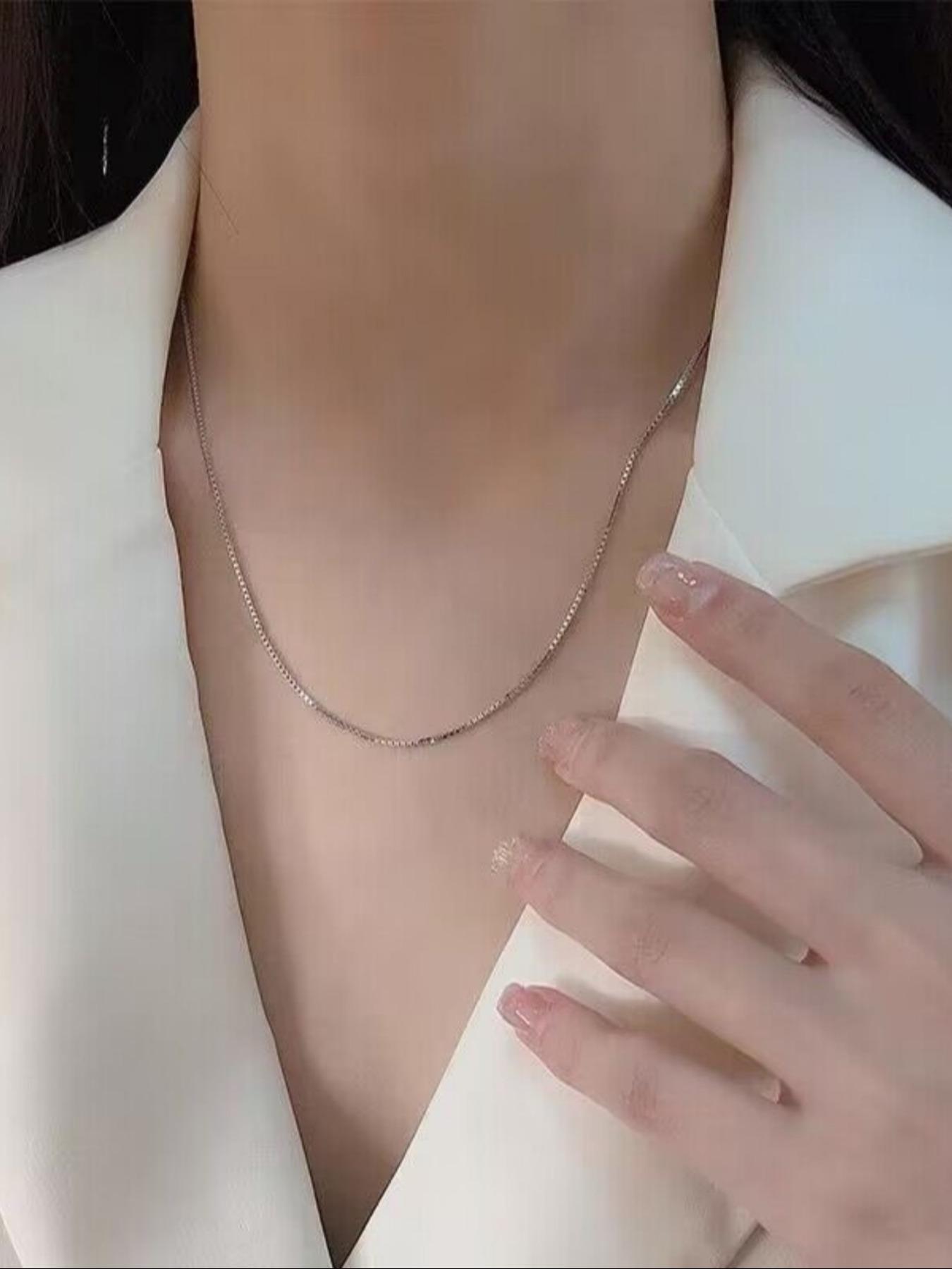 925 Sterling Silver Simple Fashion Box Chain Necklace, Fashion Jewelry for Party, Daily Clothing Decor, Trendy All-match & Exquisite Jewelry for Birthday Gift, Minimalist Necklace, Dainty Necklace