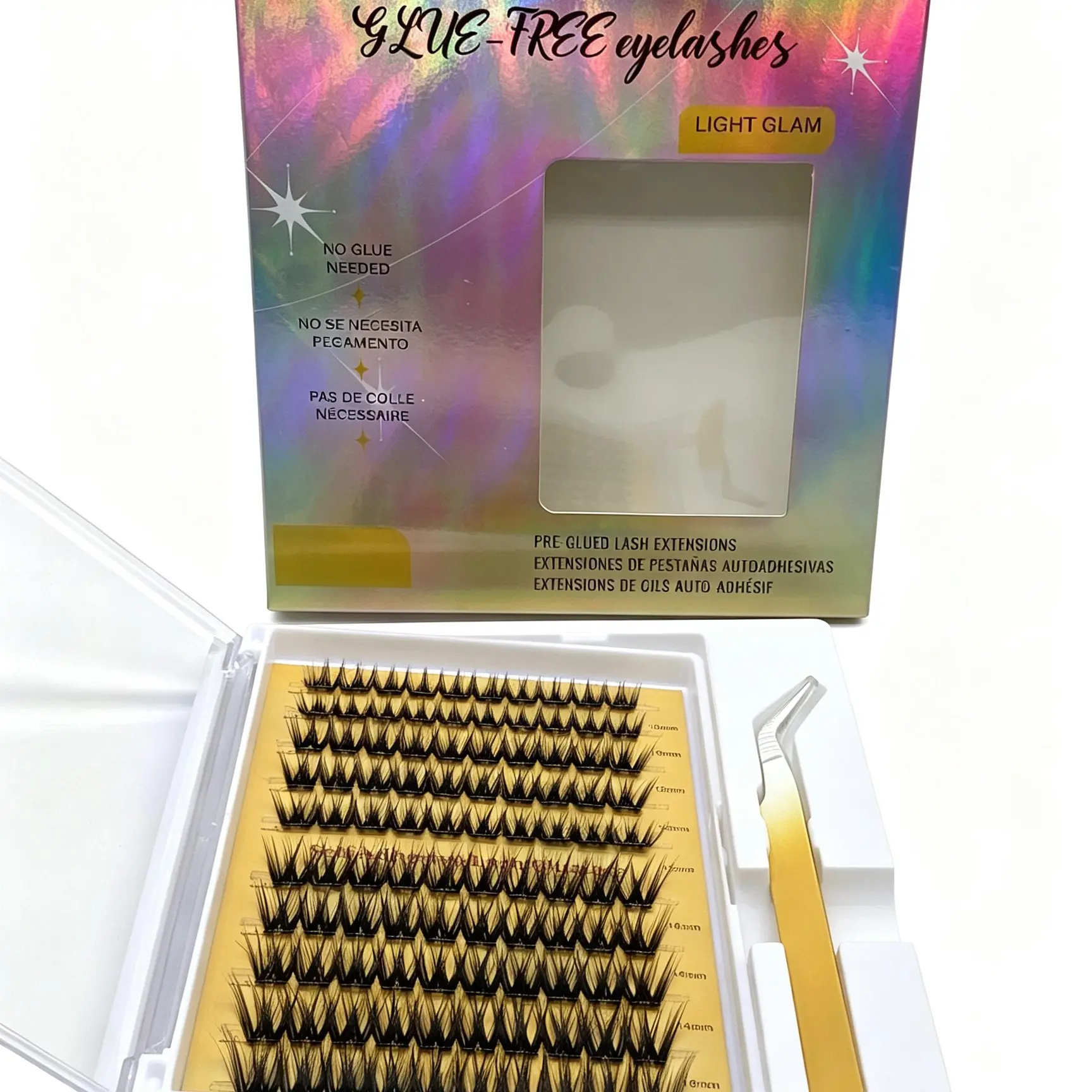 Glue-Free Self-Adhesive  LIGHT GLAM Natural Dense Cluster Lashes Ready-to-Wear & Irritation-Free Lightweight Fluffy Synthetic Fibre Lashes