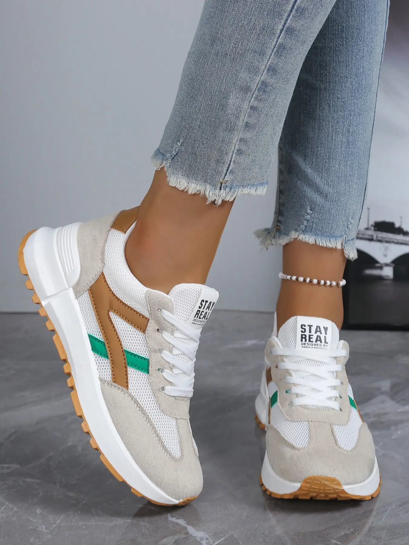 Women's Vintage Agony Shoes, Breathable Mesh Casual Trainer, Non-Slip Thick Sole, Outdoor Walking, Commute, Versatile Sporty Shoe