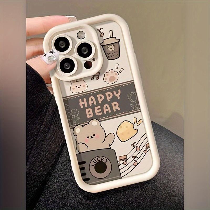 Happy Milk Tea Bear Fully Transparent Anti-Drop Soft Case, Simple and Premium Transparent Air Cushion, Compatible with iPhone 17 E Air Pro ProMax iPhone16 15 14 Plus 13 12 Mini 11 X XS XR