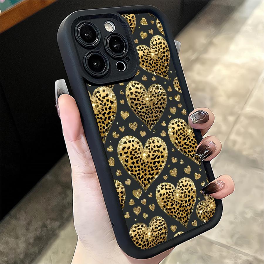Phone Case - 1pc Leopard Print Golden Heart Phone Case Suitable for Apple iPhone 17 E Air Pro ProMax iPhone16 15 14 Plus 13 12 Mini 11 X XS XR Antidrop Shock Proof All Inclusive Lens Protection Light Luxury Style