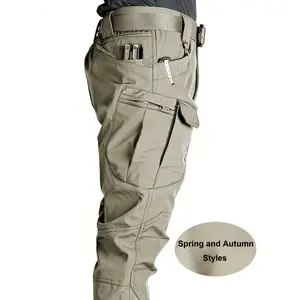 Men's Tactical Cargo Pants with Multiple Pockets - Durable Polyester and Spandex Blend, Machine Washable Stretch Fabric in Olive Green.Ideal for Outdoor Activities and Casual Wear as Work Pants