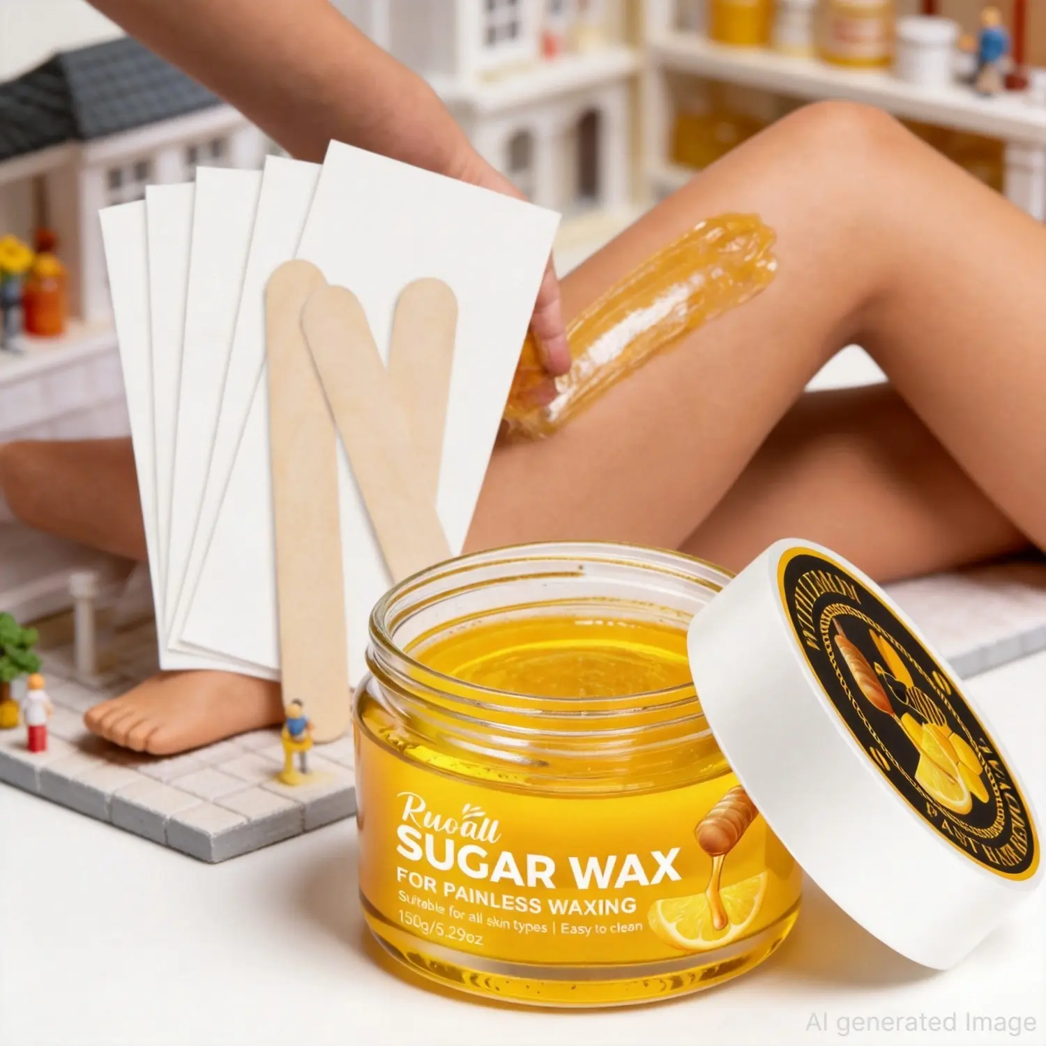 Gentle Lemon Sugar Wax Set, Natural Painless Sugaring Hair Removal Paste Leg Wax Complete Kit for Full Body Smooth Skin, Beginner Friendly Home Waxing Supplies