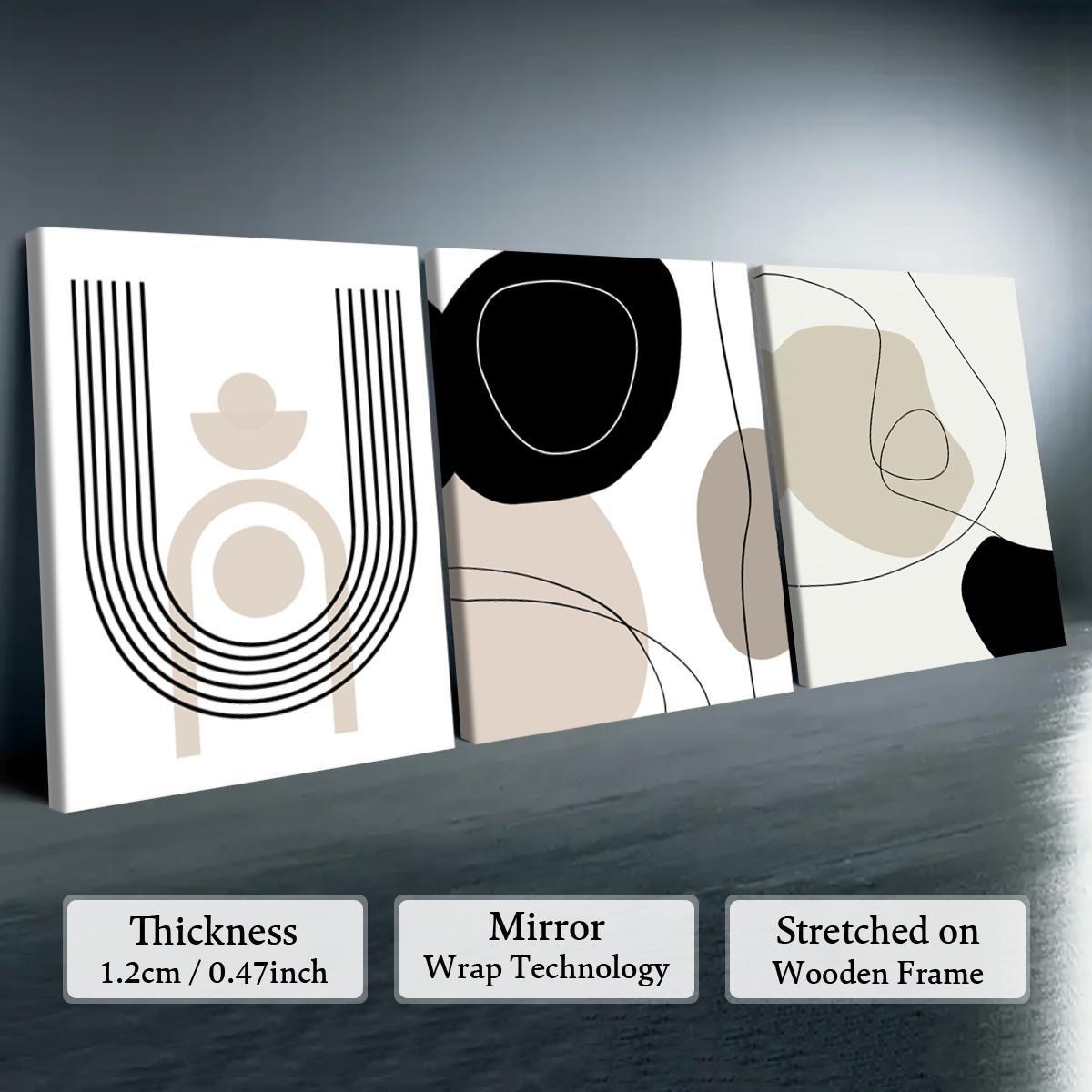 Wooden Framed Canvas Painting, 3 Counts Modern Abstract Canvas Wall Art, Wall Decor for Home Living Room Bedroom Office