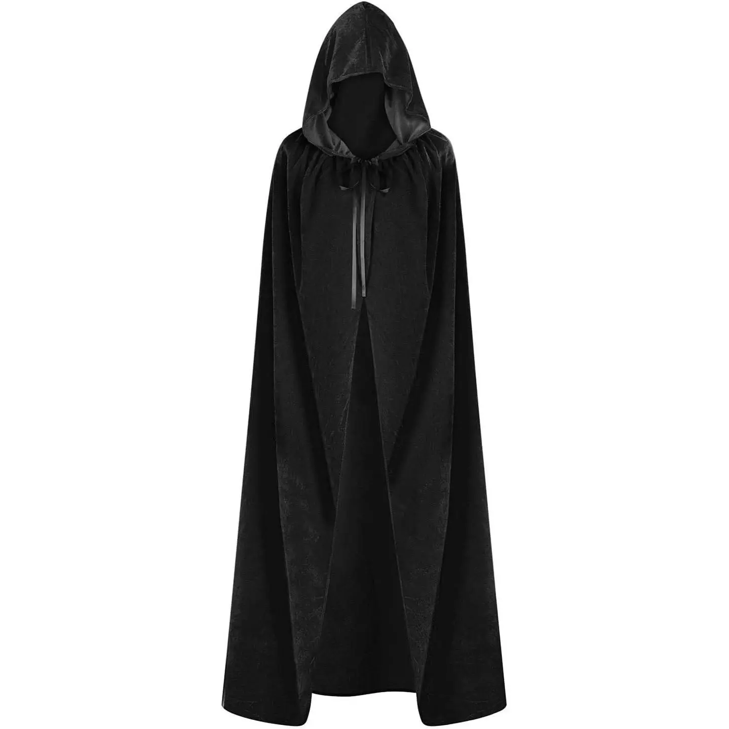 59Inch Velvet Cloak with Hood for Men & Women, Hooded Cape Cloak Unisex Halloween Witch Vampire Wizard Raven Cosplay Costume(black,L)Gift