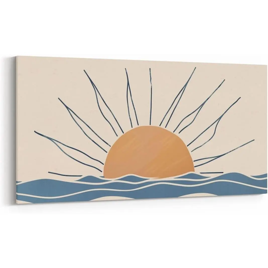 Large Boho Sun Abstract Canvas Wall Art - Modern Orange Sunflower Print for Living Room Bedroom Office Decor, 24x48 Inch Framed Ready to Hang