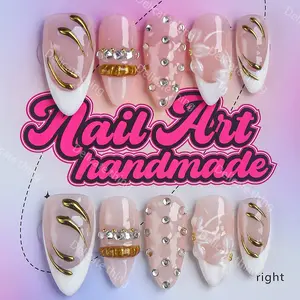 Y2K Style Almond Nails, Handmade Press On Wearable Nails, 4 Sizes XS S M L, Perfect for Parties, Dates, Gifts for Women, Includes Jelly Glue, Crystal Stick, File