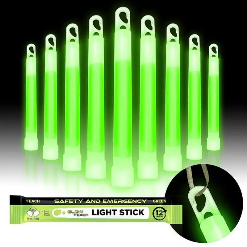 outdoor sports Glow Fever Emergency Safety Military Grade Glow Sticks, 10pcs, 6'' Ultra Bright Glow Sticks with 12 Hours Duration.Great for Hiking, Party, Camping, Blackouts, Hurricane and Survival Kits (Green)