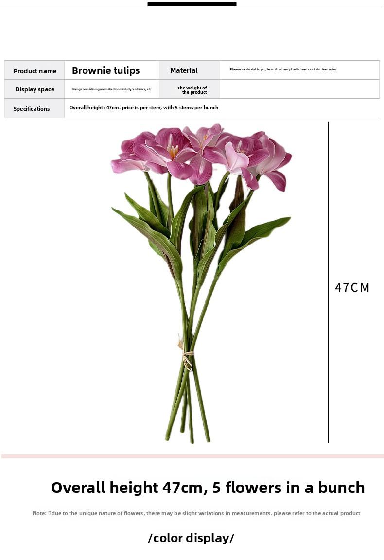 High-Quality PU Feel Brownie Tulip Artificial Flower Living Room Home Decoration Wedding Hall Floral Photography Prop