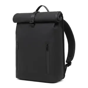Chic Unisex Roll-Top Backpack, Waterproof & Expandable Nylon Commuter Bag with Adjustable Straps, Fits 15-Inch Laptops