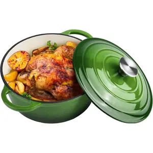 6 Quart Enameled Cast Iron Dutch Oven with Lid - Big Dual Handles Oven Safe up to 500°F Classic Round Pot for Versatile Cooking Green 6 QT