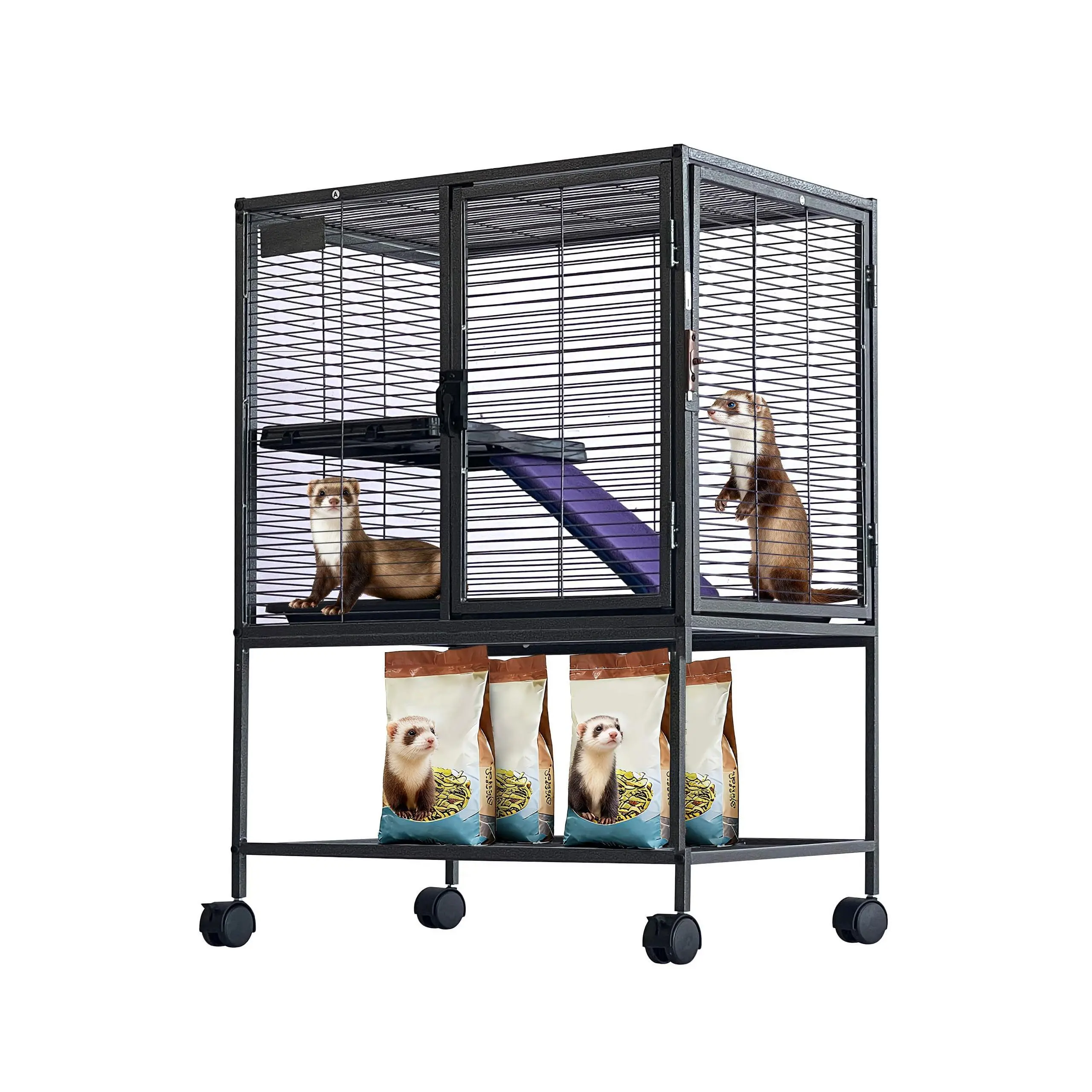 4-Tier Small Animal Cage – Large Metal Habitat for Ferrets, Chinchillas, Guinea Pigs | 0.5" Safe Spacing, Lockable Wheels | Removable Trays, Easy Clean | Multi-Level with Ramps & Hammock | Indoor Pet Enclosure | Spacious, Ventilated | Durable BPA-Free