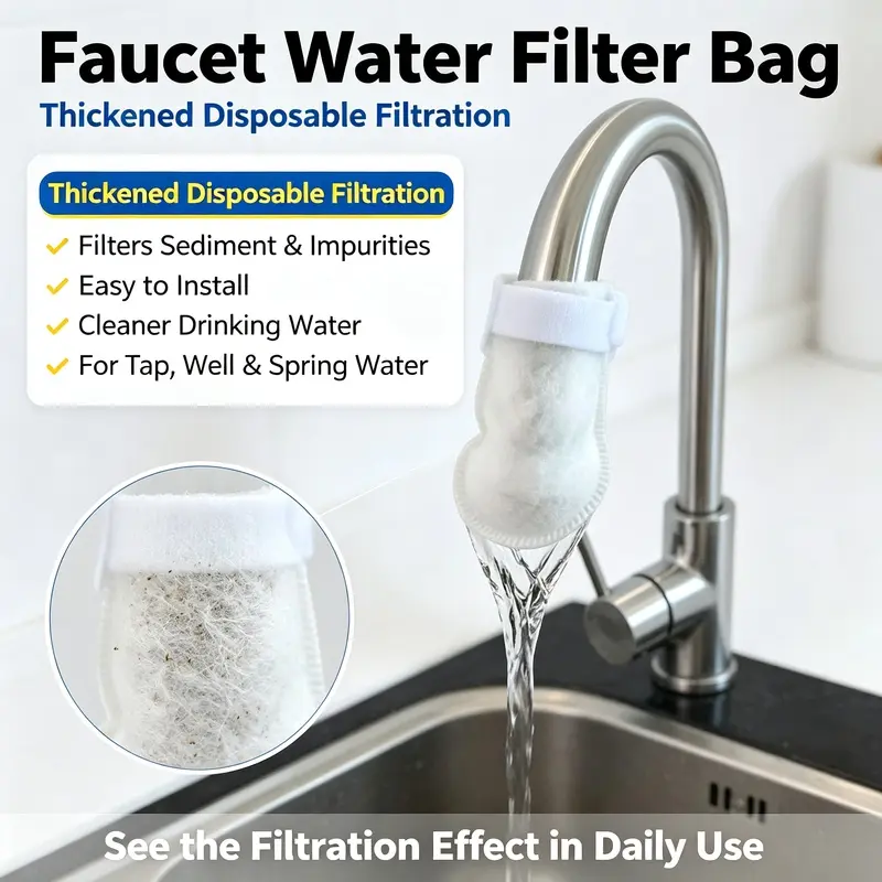 50/100/200 Count Multi Value Pack Thickened Disposable Faucet Filter Cotton Socks, High Density Universal Hot Cold Water Filter Bags with Binding Straps, Home Pre-Filter for Tap Ground & Mountain Spring Water