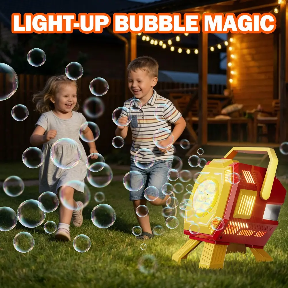 Upgrade Desktop Bubble Machine for Kids Aged 3+, Unisex, RGB Lights, Includes 50ML Concentrate, 4 Aa Batteries, Perfect for Parties and Gifts