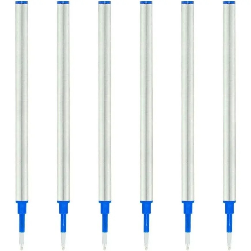 4.37 inch Rollerball Pen Refills, Roller Ball Fine Point 0.5mm, Blue Ink Refill Pack of Replaceable Pen Refills Medium Point (6 Pack)