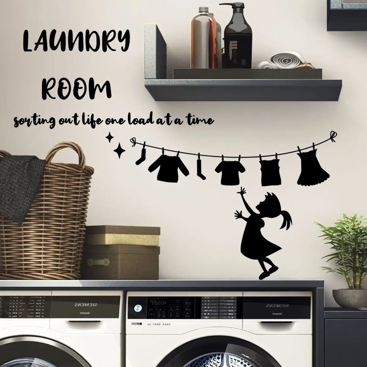 Self-Adhesive Wall Sticker, Decorative Sticker for Laundry Room, Fun Clothes Silhouette Decoration, Enhance Your Laundry Space Aesthetically, Easy to Apply