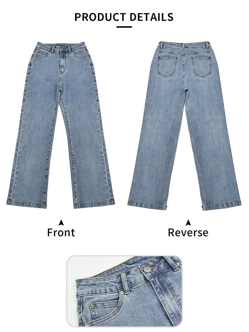 Women's Light Blue Washed Slim Fit Flare Jeans, Fashionable Comfortable Casual Denim Jeans, All Season Wear, Trendy Ladies' Clothing