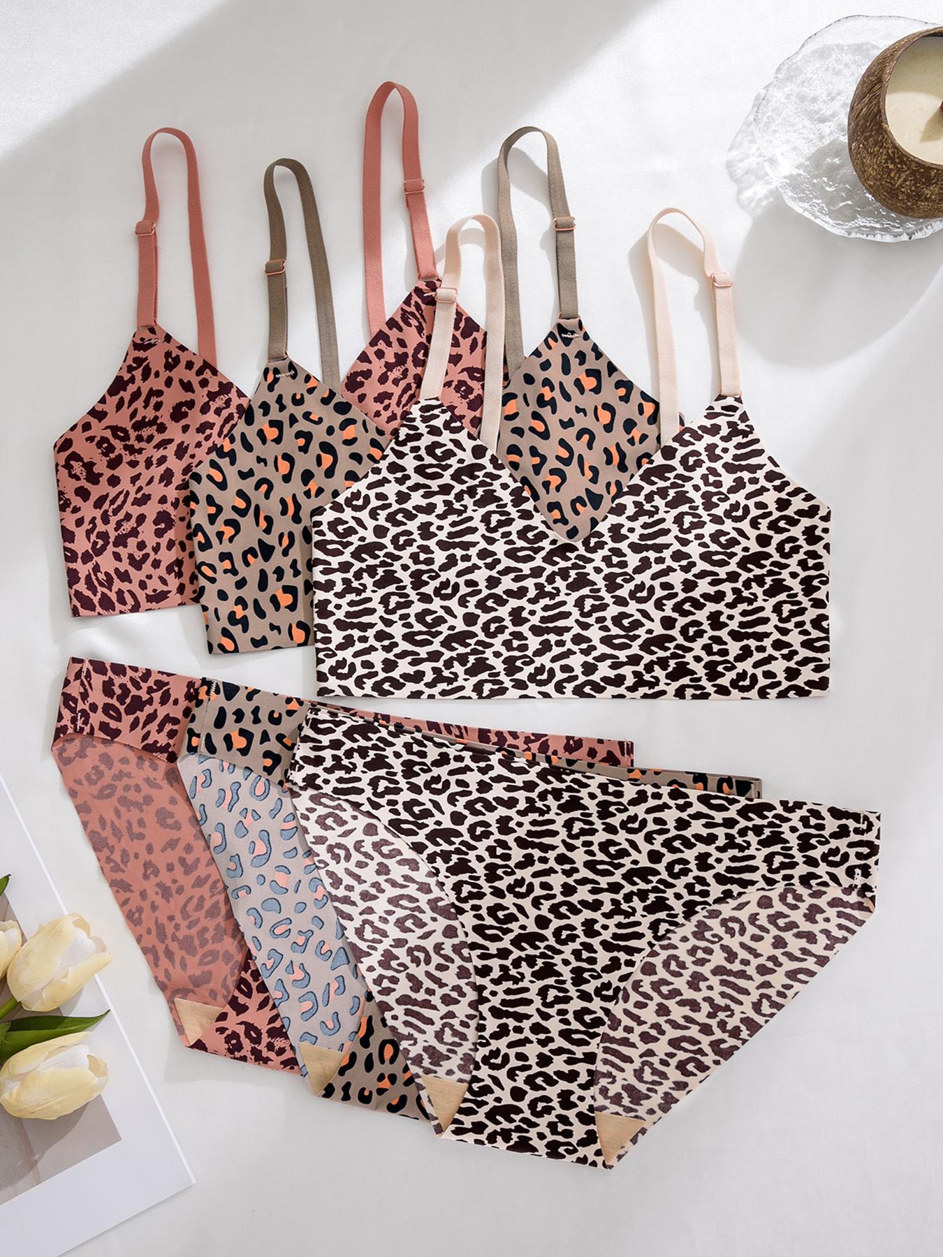 Women's Leopard Print Wireless Bra & Panty Set, Casual Comfortable Breathable Adjustable Strap Buckleless Bra & Panty Set, Seamless Lingerie Set for Daily Wear, Underwear for Women, Underwear Sets