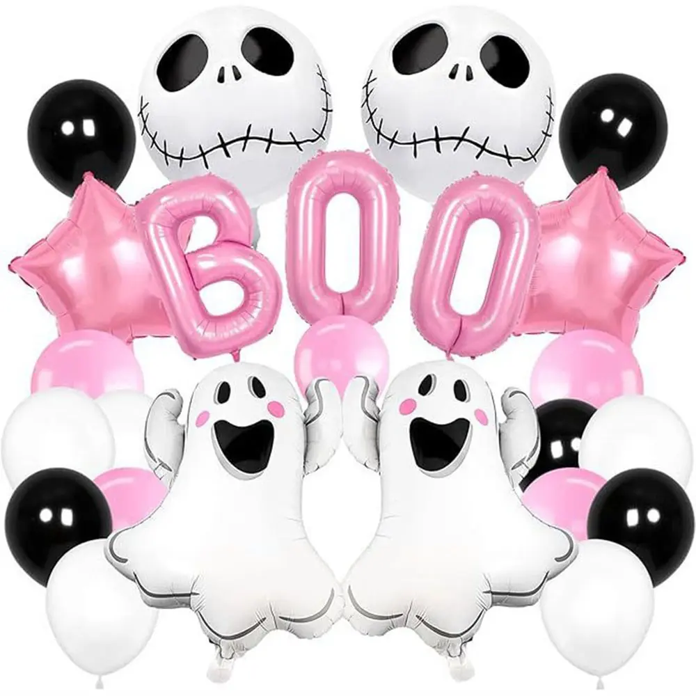24pcs Ghost Star Boo Foil Balloons + Round Balloons Set, Halloween Party Decor, Easter Celebration Supplies