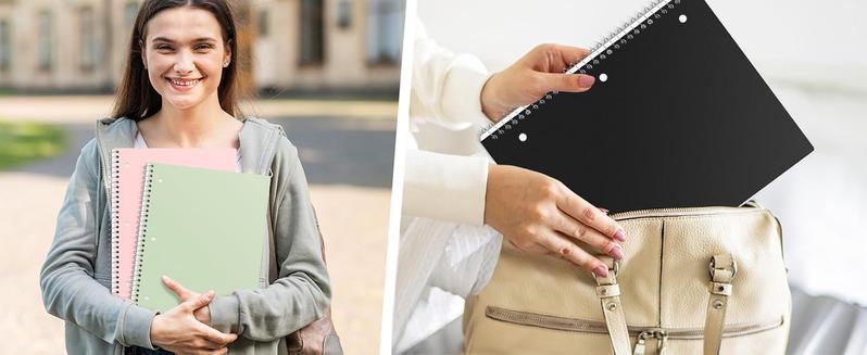 College Ruled Paper, x 101/2", 100 Sheets per Notebook, 3Hole Punched Paper, Water Resistant Cover, Doublesided Pockets, Spiral Lined Notebooks for Work, Black