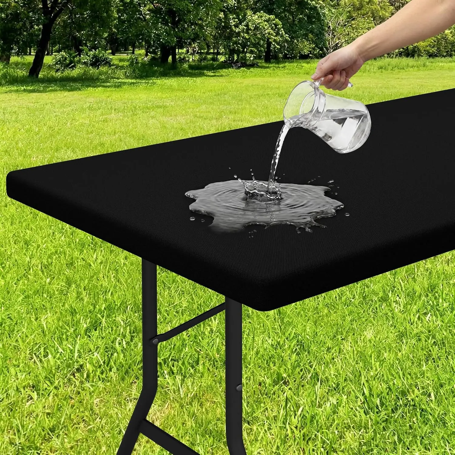 Smiry Elastic Fitted Rectangle Tablecloth - Flannel-Backed Vinyl, Waterproof, Wipeable, Multi-Size Options, 30"x72" Black for 6ft Folding Tables, Indoor/Outdoor Use
