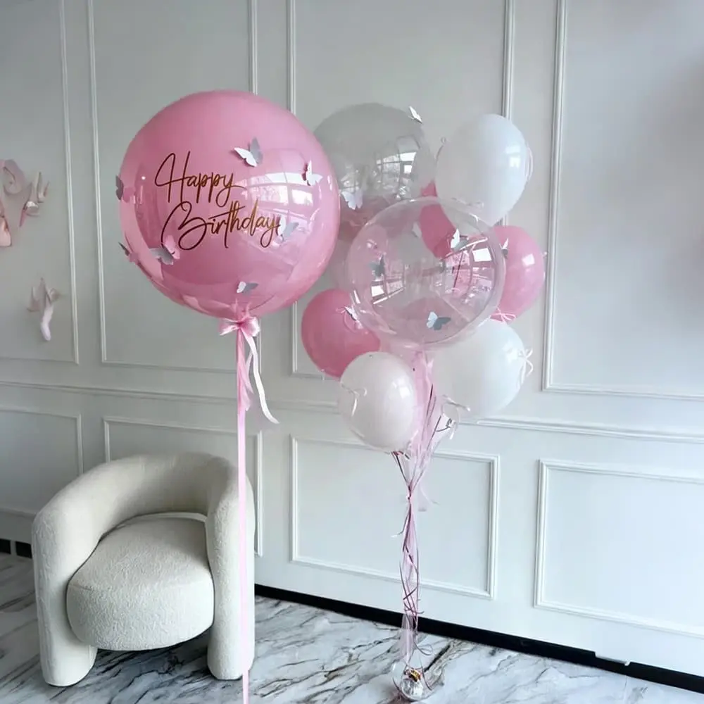 Bow Latex Balloon Set with Transparent Bobo Balloons and DIY Butterflies, Butterfly Balloon Decorations, Perfect for Birthday Parties, Weddings, Mother's Day Decorations
