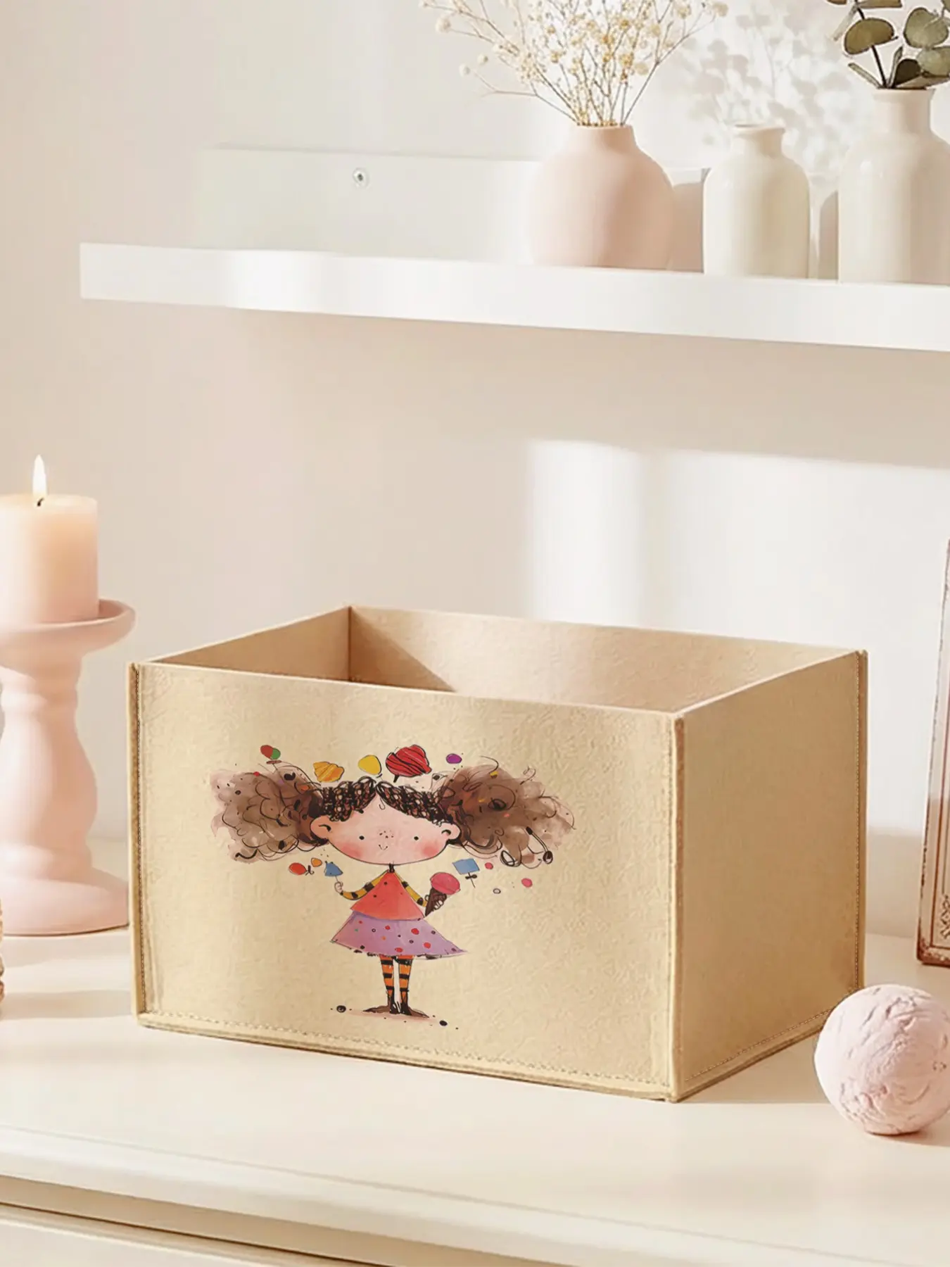Open Storage Box for Girls, 2D Printed Design, Desktop Organizer for Stationery, Miscellaneous Items, Cosmetics, Keep Desk Clutter-Free