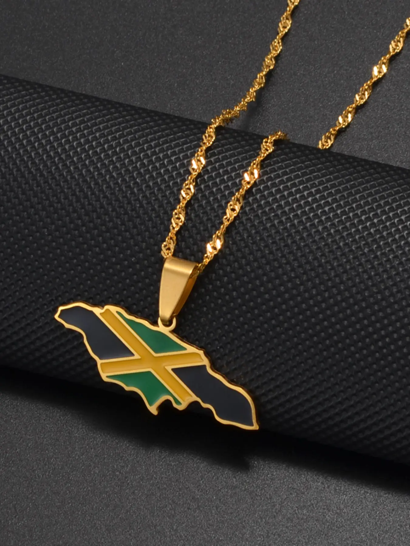 1pc Colorful Flags Nigeria Ghana Jamaica Guyana Maps Stainless Steel & Enamel Pendant Necklace Chain National Jewelry