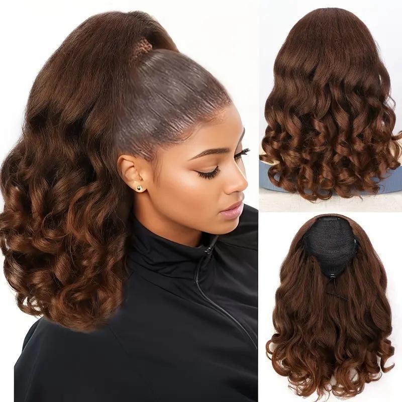 DB-Fluffy Short Curly Yaki Ponytail Drawstring Hairpiece Easy Wear Pony Tail Wig-DB
