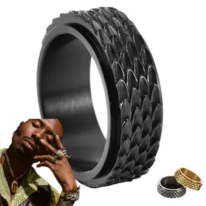 Cool Stainless Steel Dragon Scale Spinner Ring for Men, Retro Snake Dragon Texture Fidget Anxiety Ring, Rotatable Stress Relief Fashion Band Ring Daily Jewelry Gifts