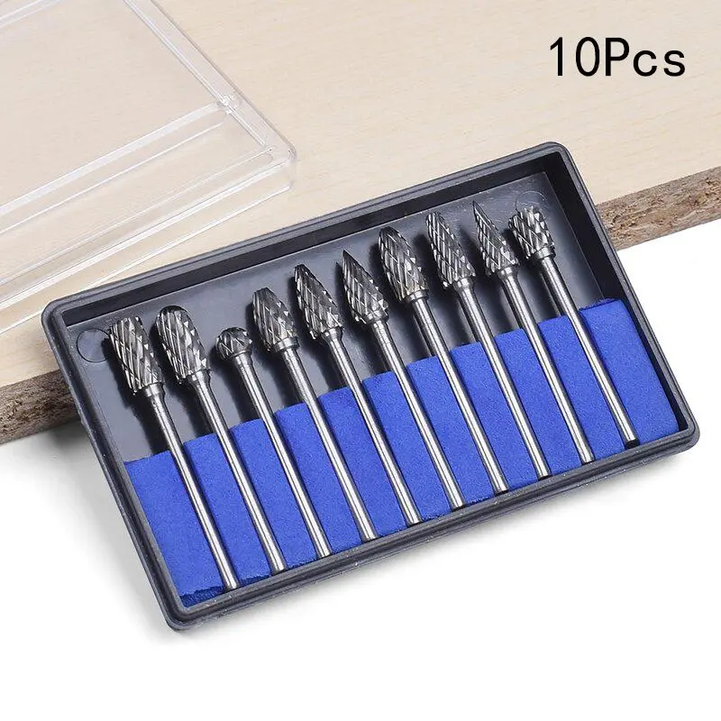 3mm Carbide Burr Set, Tungsten Carbide Double Cutting Rotary File Milling Head, Woodworking Grinding Tool, Power Tool Accessories