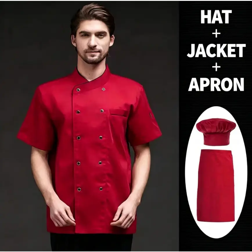 Chef Uniform Men'S Short Sleeve Stand Collar Double-Breasted Work Clothes Summer Thin Breathable Hotel Restaurant Kitchen Chef Suit Baking Cake Shop Staff Uniform Workwear