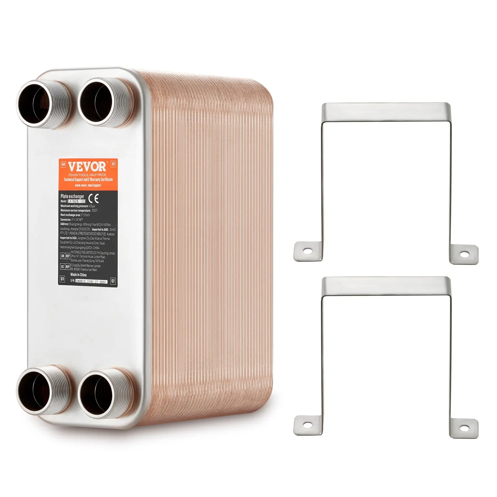 【Summerfinds】VEVOR Heat Exchanger, 5"x 12" 80 Plates Brazed Plate Heat Exchanger, Copper/316L Stainless Steel Water To Water Heat Exchanger For Floor Heating, Water Heating, Snow Melting, Beer Cooling