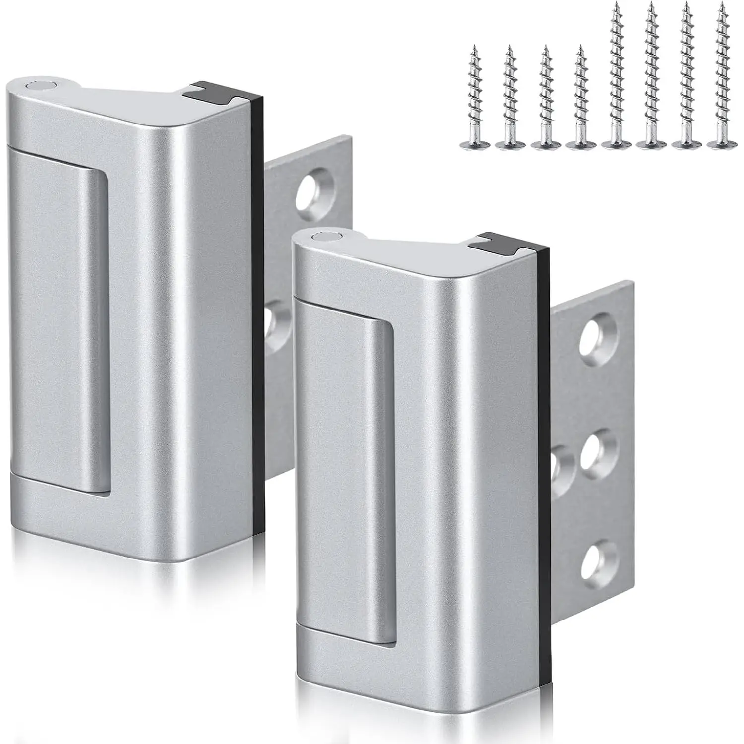 Child Safe Door Reinforcement Lock 2 Pack, 800lbs Duty Aluminum Inward Door Security Lock, 3 Inch Stop with Protective for Kids Safety, Silver