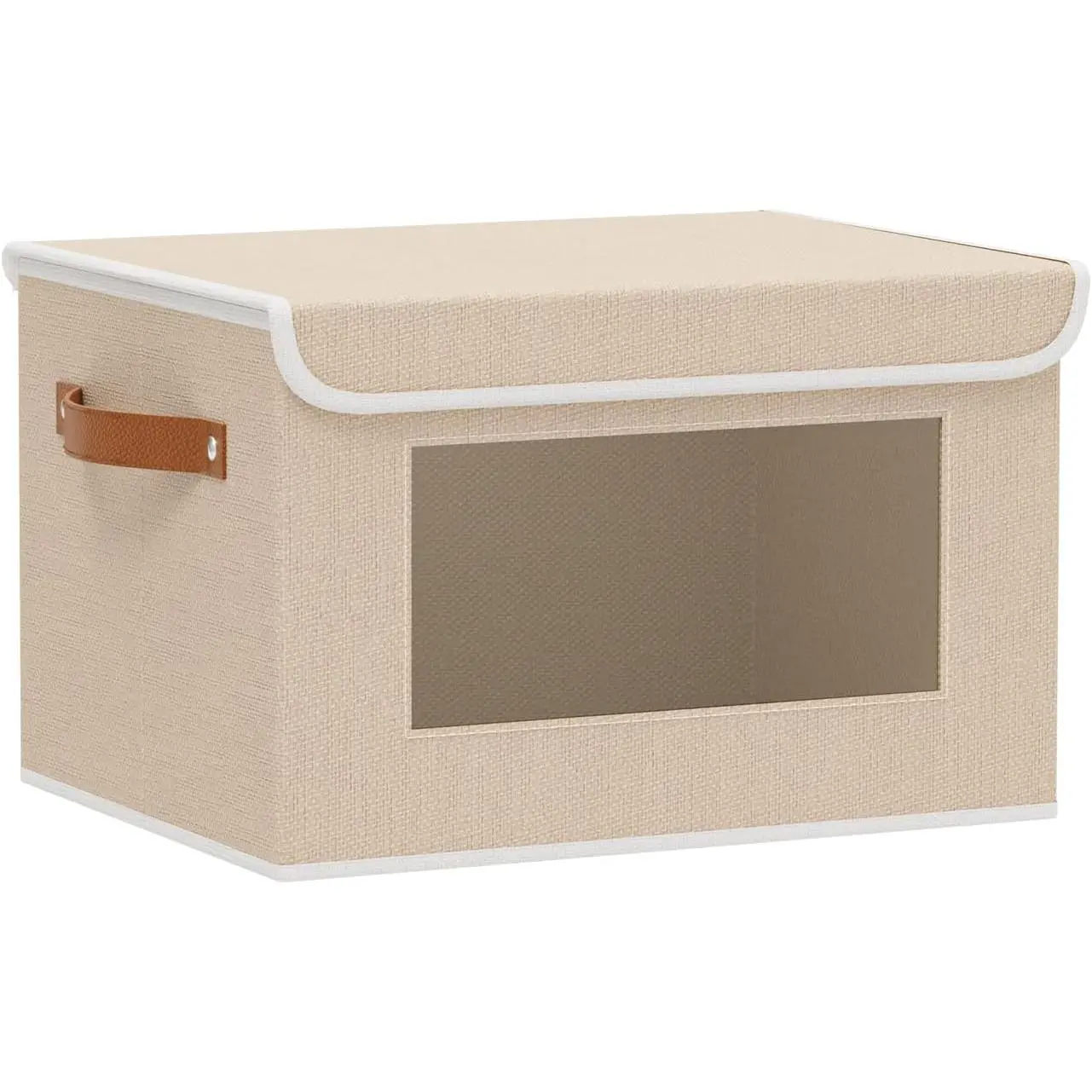 Beige Portable Storage Box,Closet Bin,10.2x7.8x6.7In,1Pack | Decorative Storage Bins with ,Shelf Baskets with Handles and Window,Fabric Closet Organizers,Sock Cube Container for