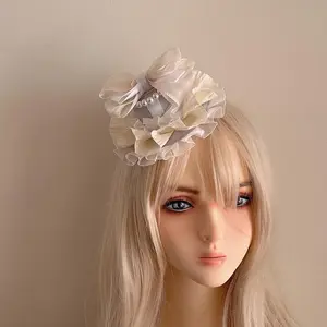 Top Hat Lolita Gothic Headgear Pearl Lace Plaid Bow Headgear Lolita Birthday Hat