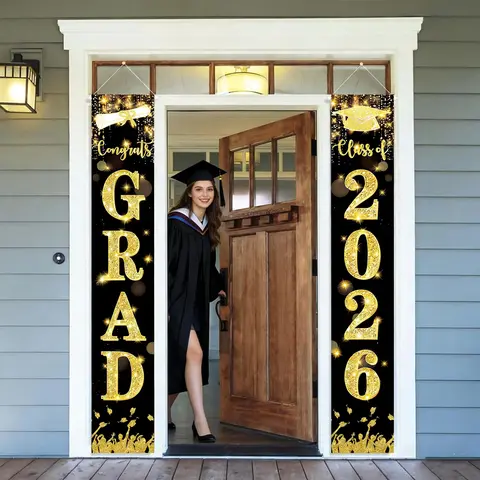7-Colors Optional - 2026 Graduation Decoration - Congrats Grad Porch Banner - Congratulations to Graduates of Any School or Grade, 2026 Graduation Party Decoration