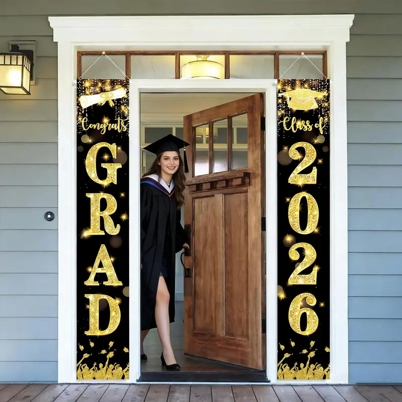 7-Colors Optional - 2026 Graduation Decoration - Congrats Grad Porch Banner - Congratulations to Graduates of Any School or Grade, 2026 Graduation Party Decoration