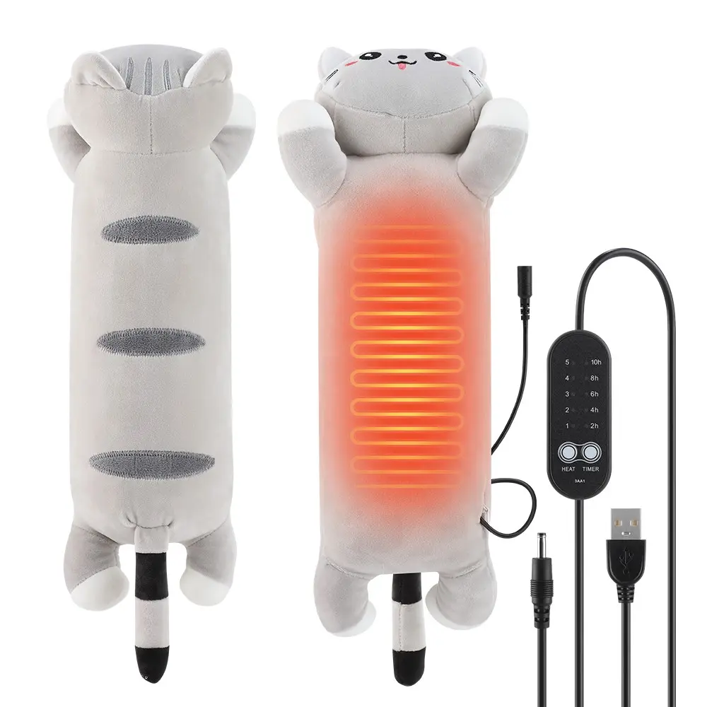 Cute Lying Cat Heating Pad Pillow, 5 Speeds Fast USB Heating, Snuggle Plushie for Women Girls, Relieve Stomach Menstrual Discomfort, Portable Travel Car Office Nap Pillow, Christmas Birthday Gift