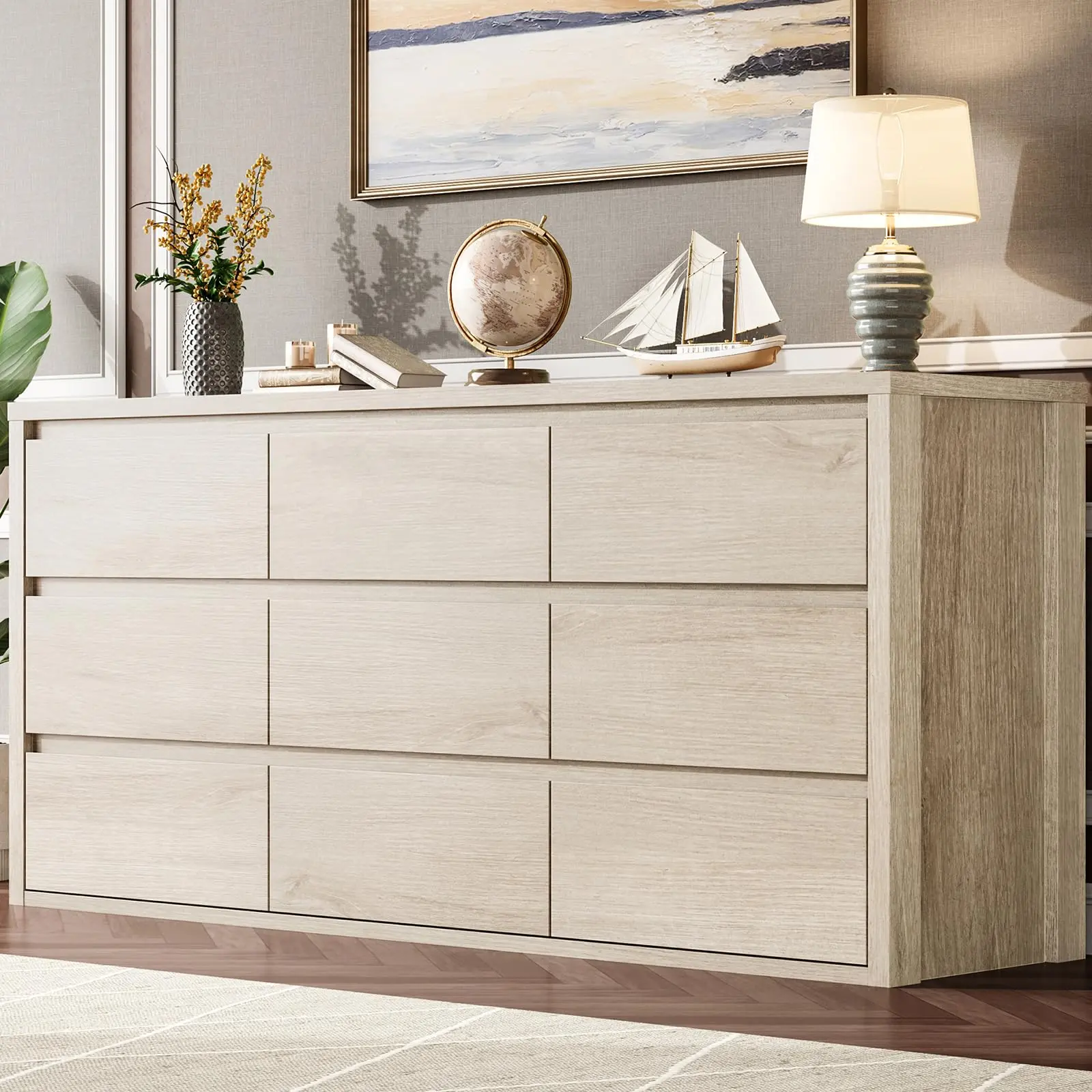 GARVEE Handle-Free Modern Rectangular 9-Drawer Wood Chest of Drawers, Indoor Bedroom Furniture Cupboard